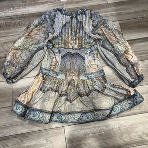 Zimmermann Blue and Brown Paisley Dress
